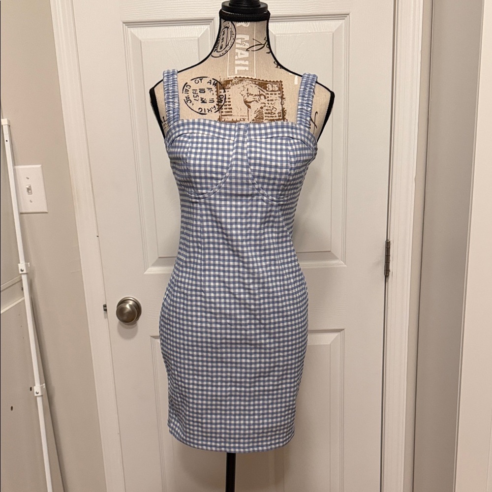 Women’s bodycon dress LARGE NWT light blue white